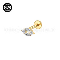 Piercing Labret Titânio Oval 4 Zircônias