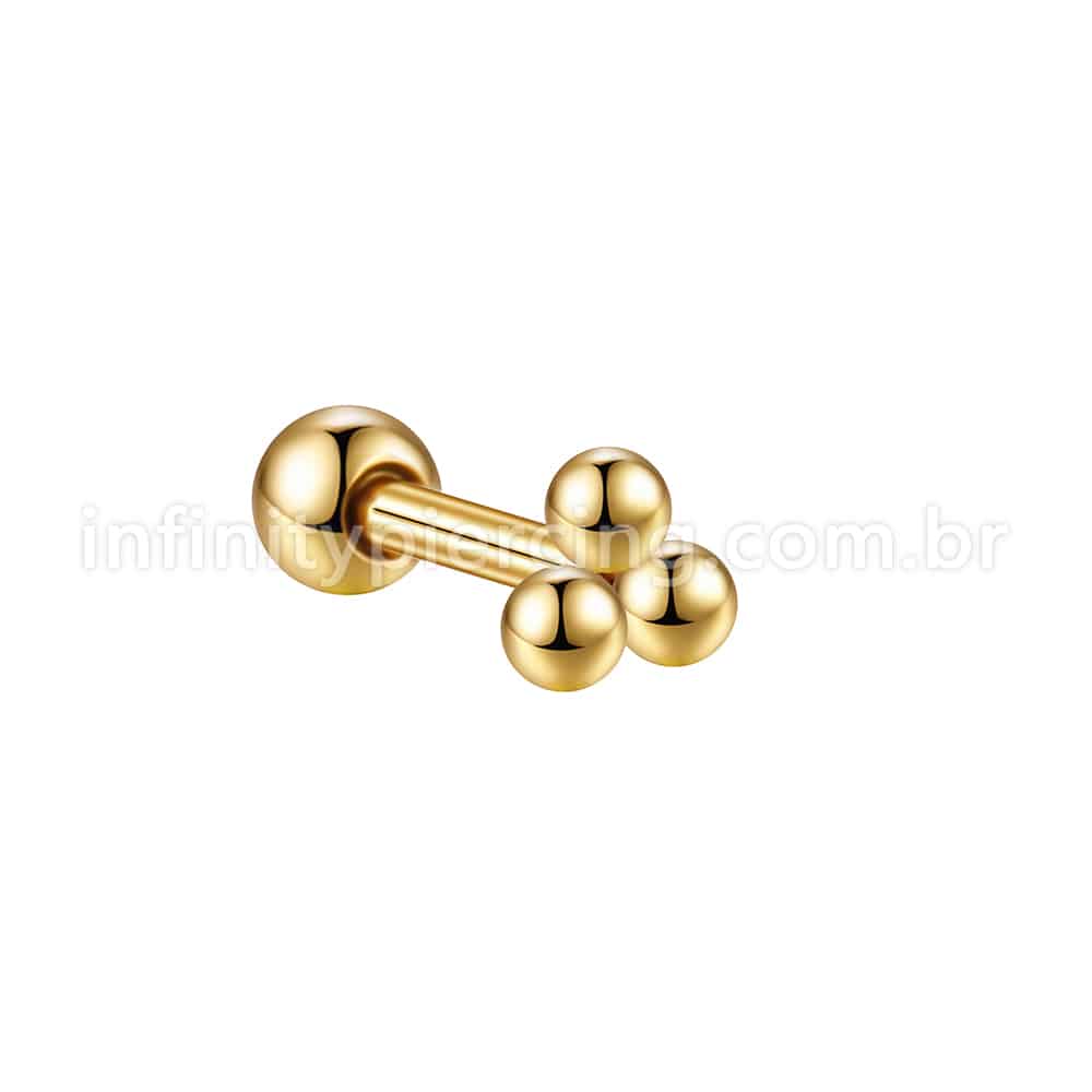 Piercing MiniBarbell três Bolinhas Aço Cirúrgico