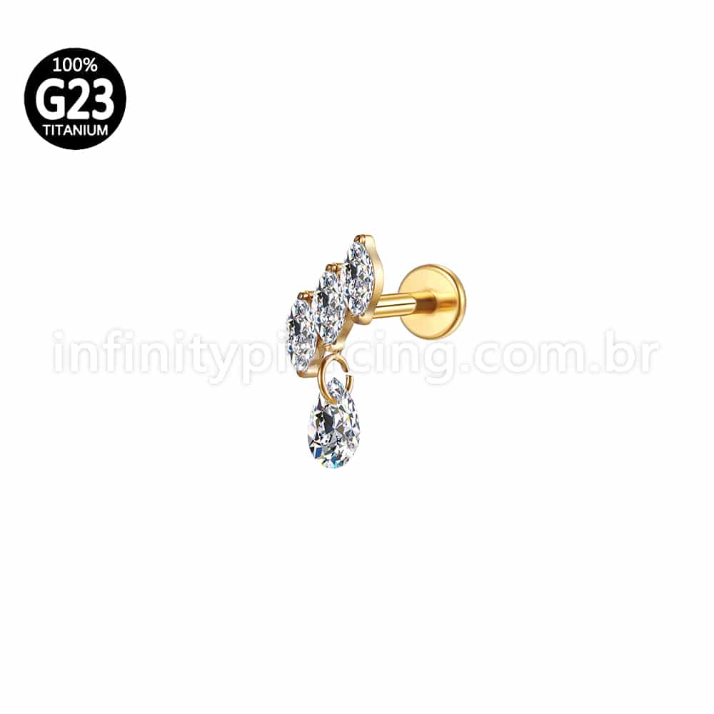 Piercing Labret Titânio Losangos Zircônia Pingente Gota