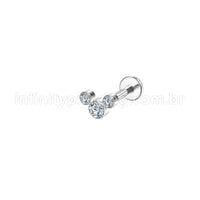 Piercing Labret Aço Cirúrgico Trio Zircônias