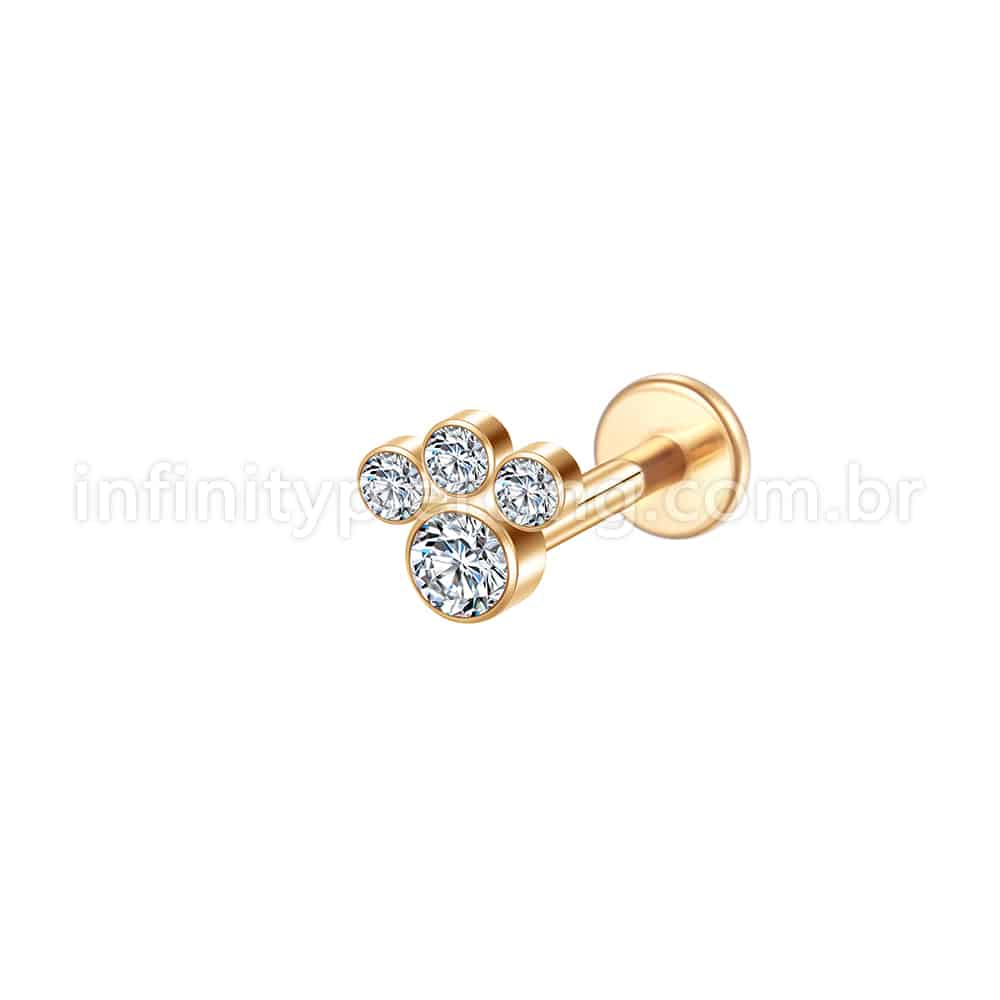 Piercing Labret Aço Cirúrgico 4 Zircônias