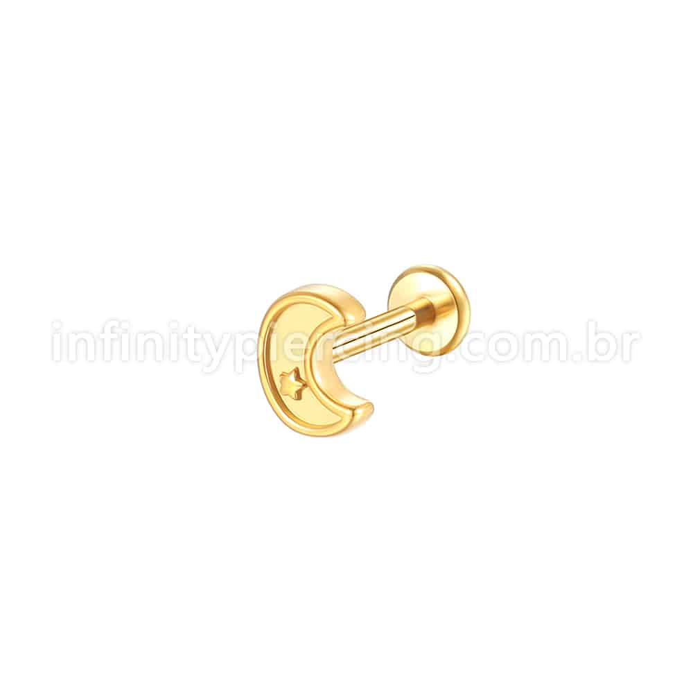 Piercing Labret Aço Cirúrgico Lua Com Estrela