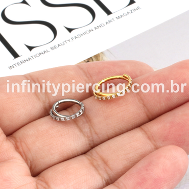 Piercing Argola Titânio Segmento Articulado Transpassada Zircônia