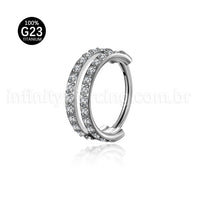 Piercing Argola Segmento Articulado Titânio 2 Fileiras Vazadas Zircônia Cravejada