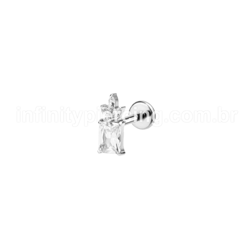 Piercing Labret Aço Cirúrgico Quadrado Zircônias
