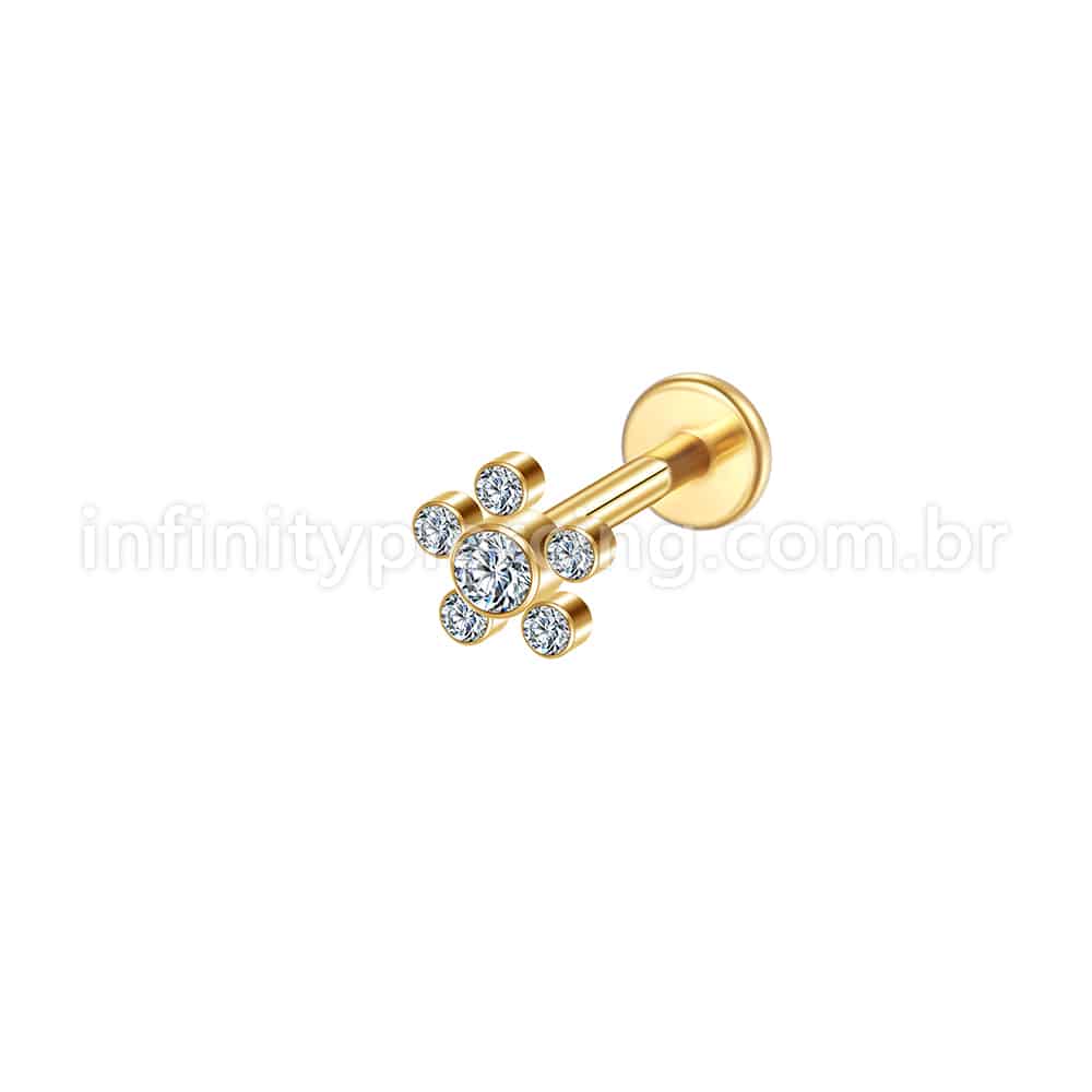 Piercing Labret Aço Cirúrgico Flor Zircônia Cravada