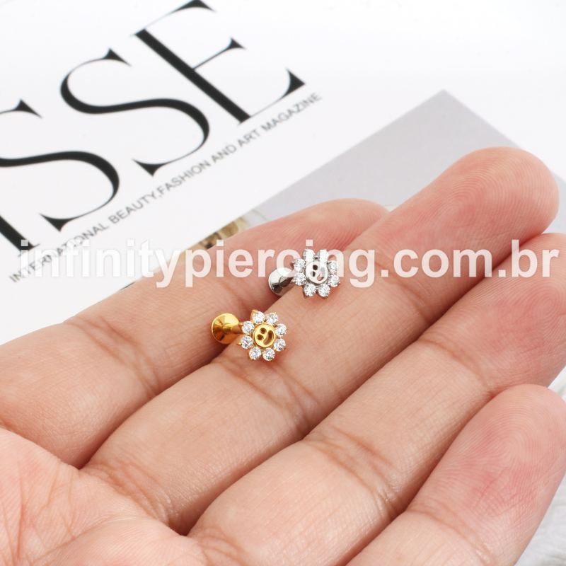 Piercing Labret Titânio Flor Smile Zircônia