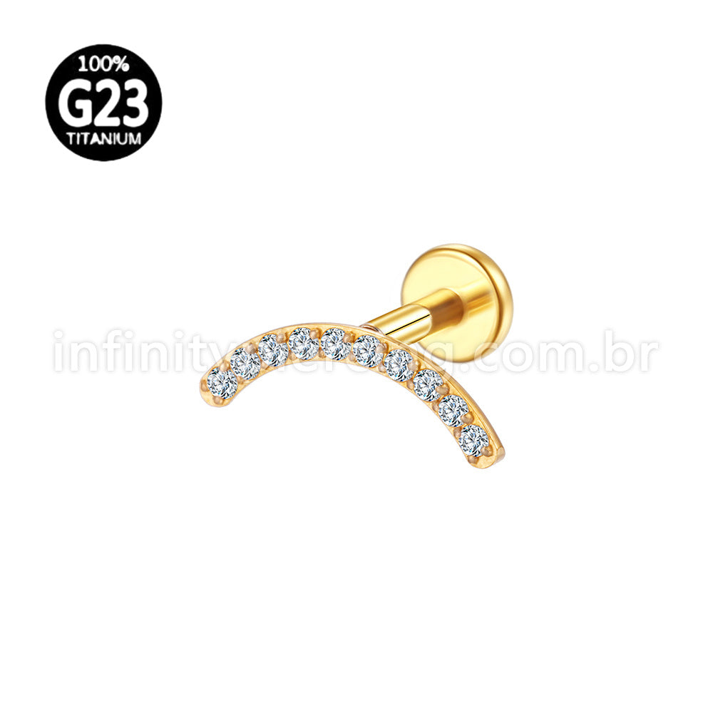Piercing Labret Titânio Curvo Zircônia Cravejada