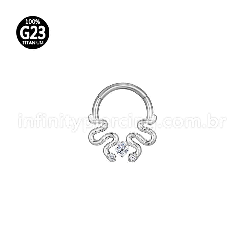 Piercing Argola Titânio Segmento Articulado Cobras Zircônia