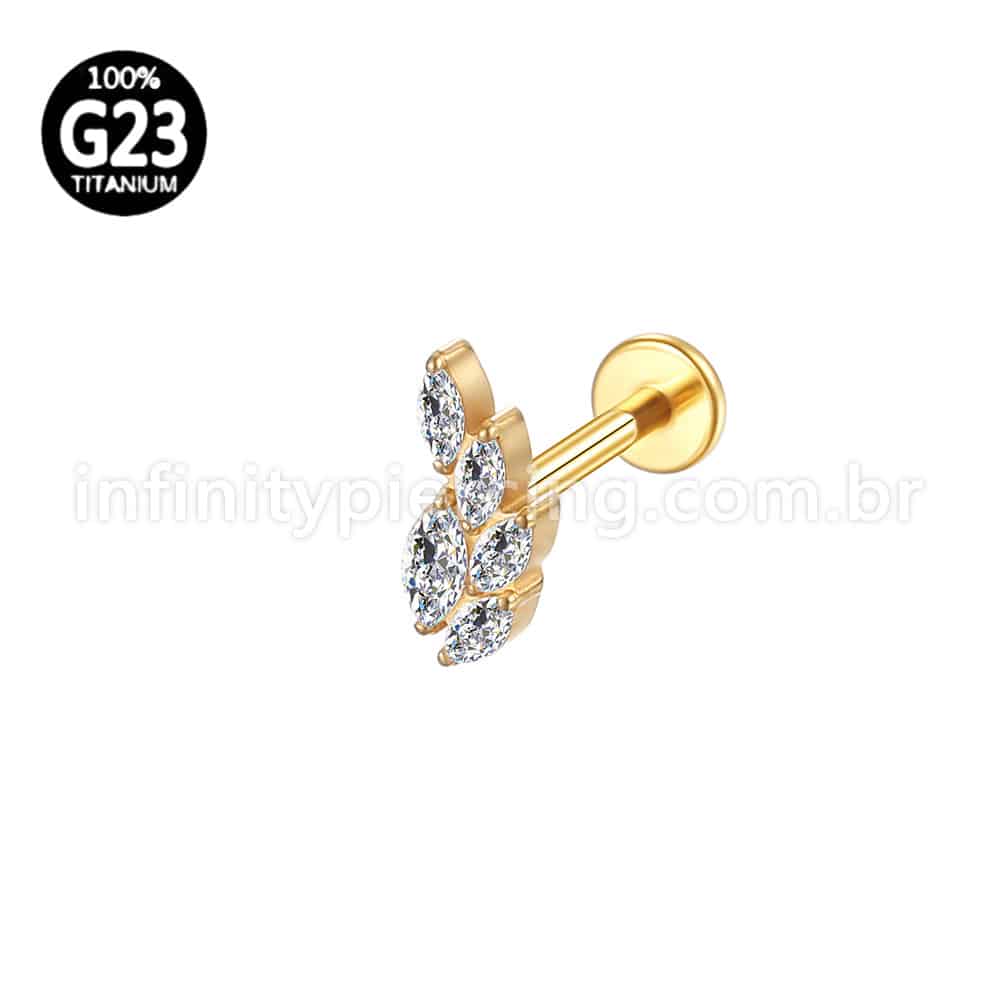 Piercing Labret Titânio Folha 5 Zircônias