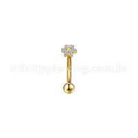 Piercing Minibarbell Curvo Aço Cirúrgico Flor Zircônia