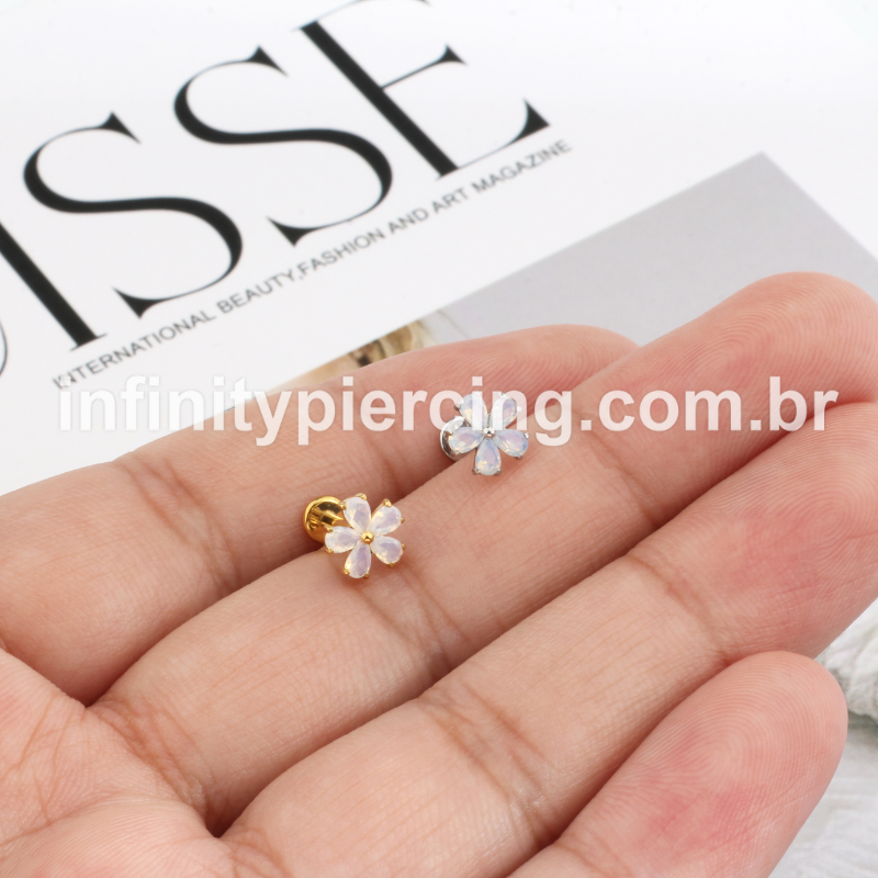 Piercing Labret Aço Cirúrgico Flor 5 Zircônias