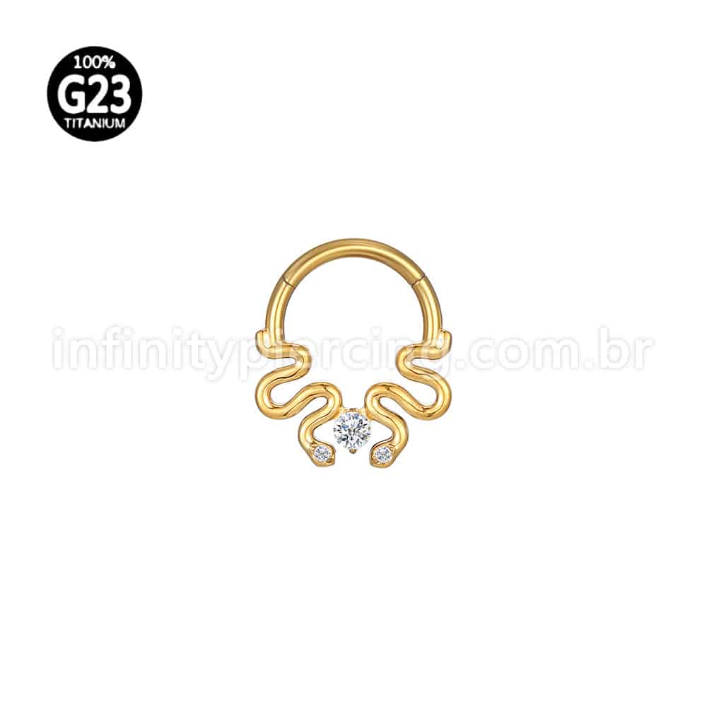 Piercing Argola Titânio Segmento Articulado Cobras Zircônia