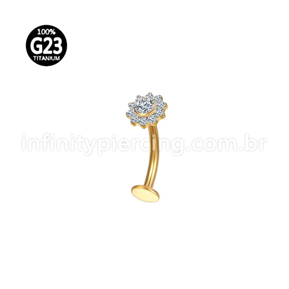 Piercing Banana Floating Titânio Flor Zircônia