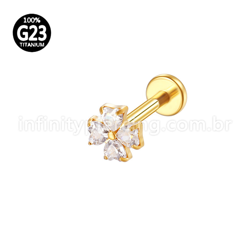Piercing Labret Titânio Flor Zircônia Cravejada