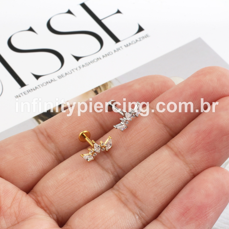 Piercing Labret Aço Cirúrgico Cluster  Zircônia