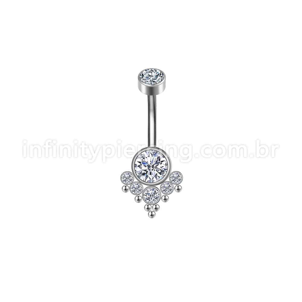 Piercing Banana Aço Cirúrgico Indiano 7 Zircônias Cravada