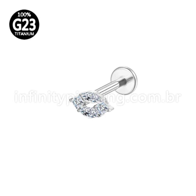 Piercing Labret Titânio Oval 4 Zircônias