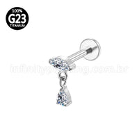 Piercing Labret Titânio Zircônia Oval Com Pingente