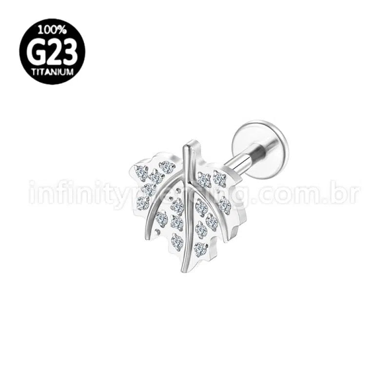 Piercing Labret Titânio Folha Zircônia Cravejada
