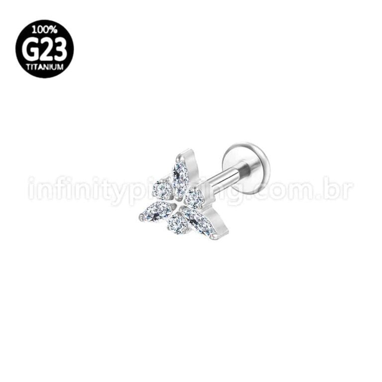 Piercing Labret Titânio Triângulo Zircônias Cravejada
