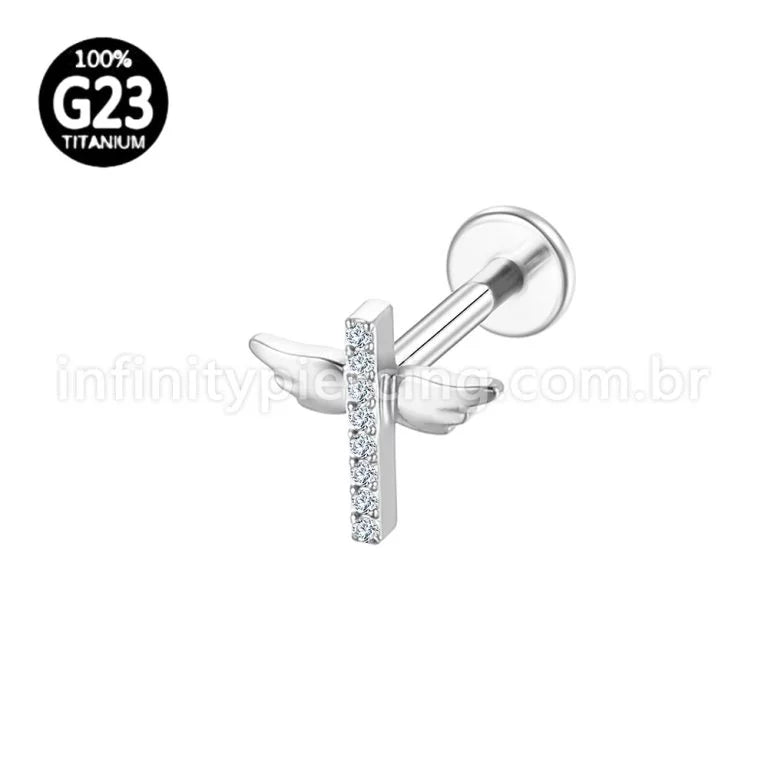 Piercing Labret Titânio Asas Com Zircônia Cravejada