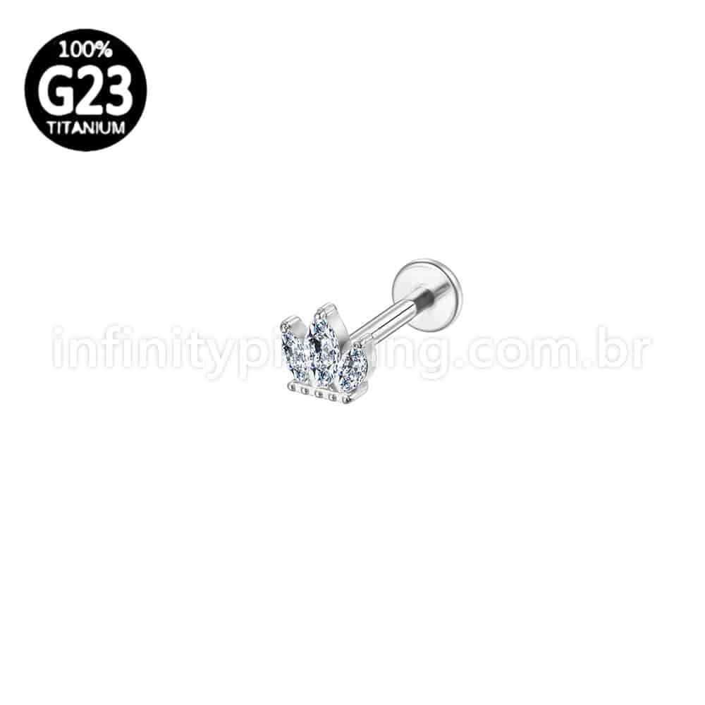 Piercing Labret Titânio Flor De Lotus 3 Zircônias