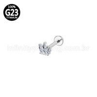 Piercing Labret Titânio Flor De Lotus 3 Zircônias