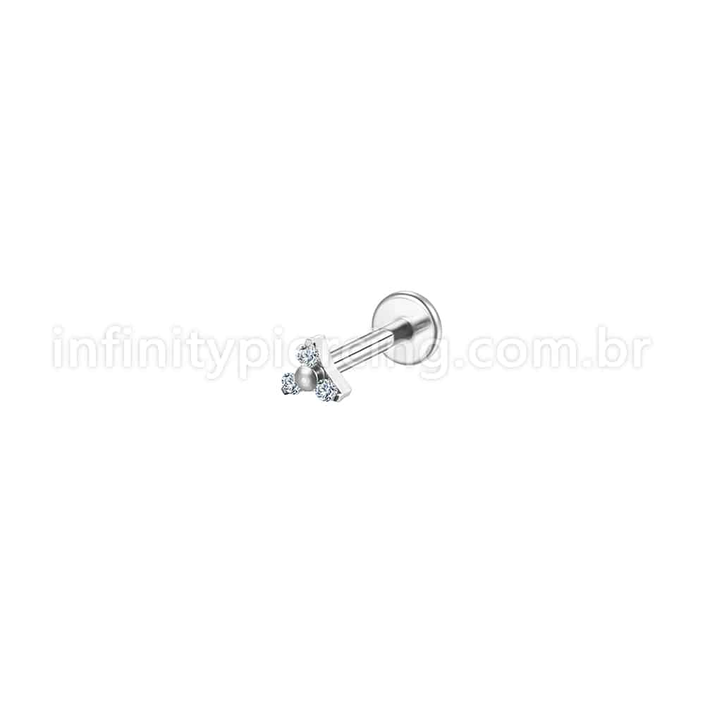 Piercing Labret Aço Cirúrgico Trinity Zircônia