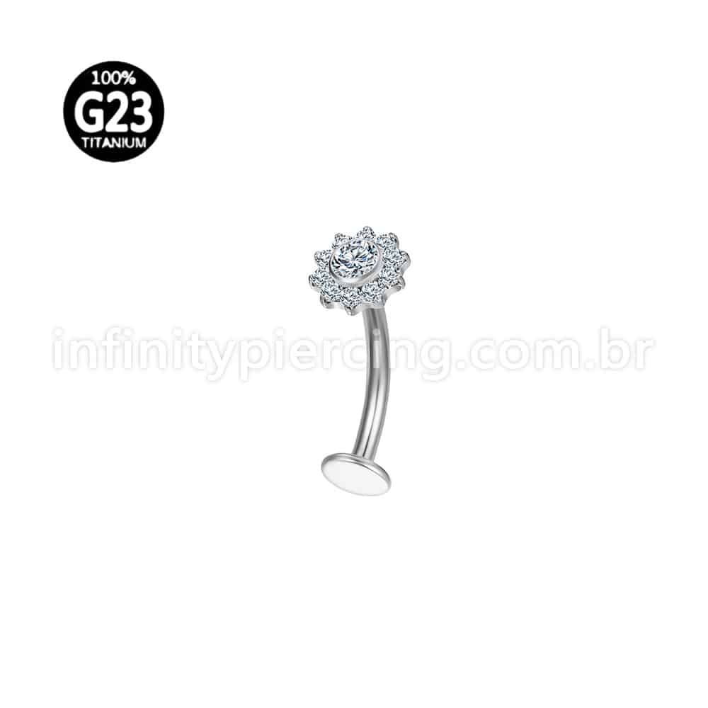 Piercing Banana Floating Titânio Flor Zircônia