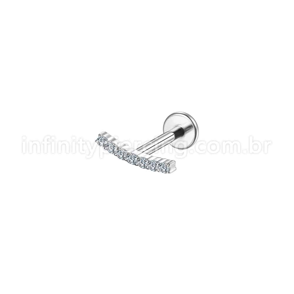 Piercing Labret Aço Cirúrgico Barra Meio Curvo Mini Zircônias