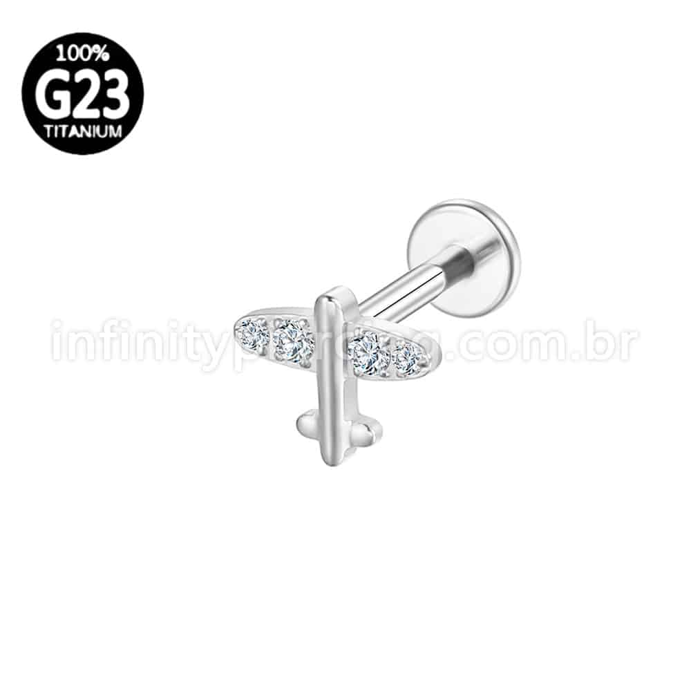 Piercing Labret Titânio Avião Zircônia Cravejada
