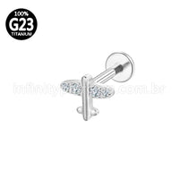 Piercing Labret Titânio Avião Zircônia Cravejada