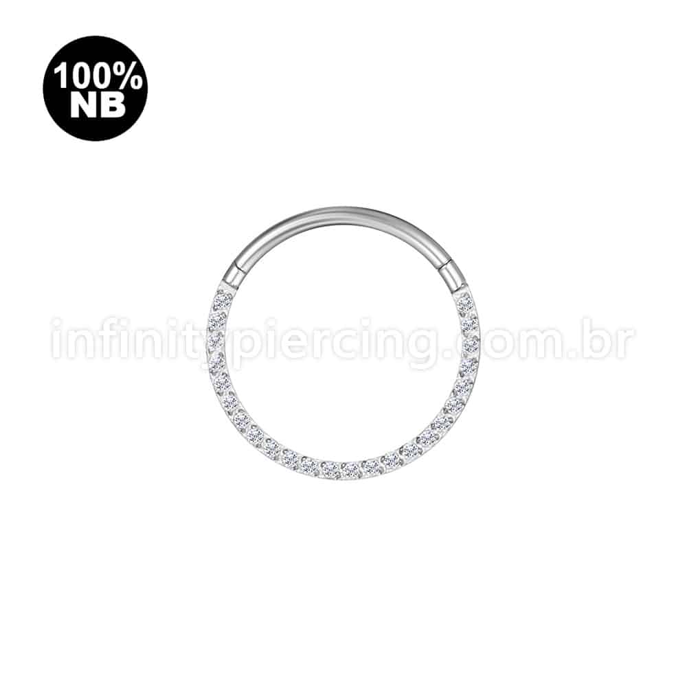 Piercing Argola Nióbio Segmento Articulado Frontal Zircônia Cravejada