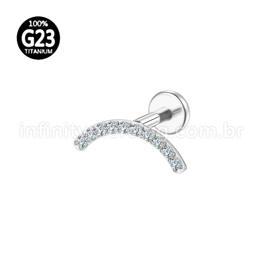 Piercing Labret Titânio Curvo Zircônia Cravejada