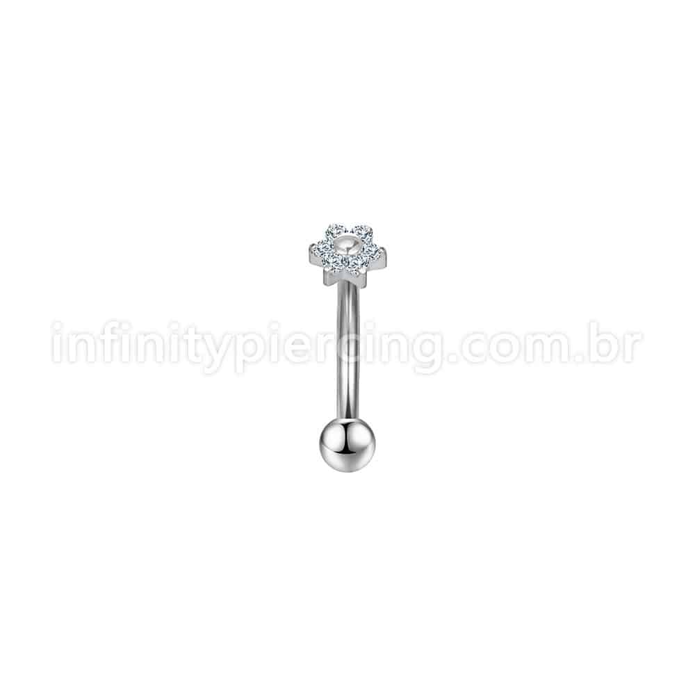 Piercing Minibarbell Curvo Aço Cirúrgico Flor Zircônia