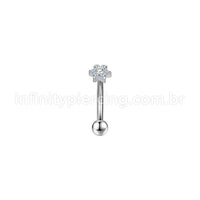 Piercing Minibarbell Curvo Aço Cirúrgico Flor Zircônia