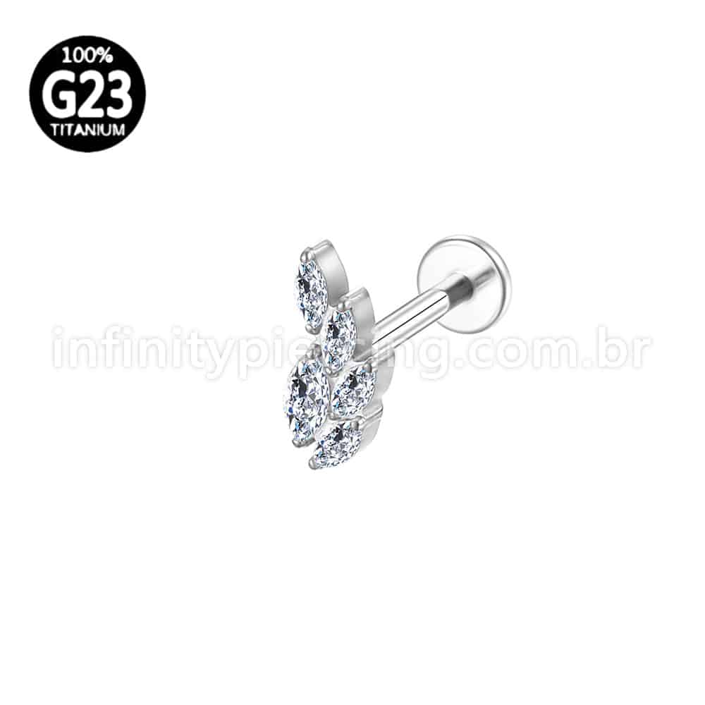Piercing Labret Titânio Folha 5 Zircônias