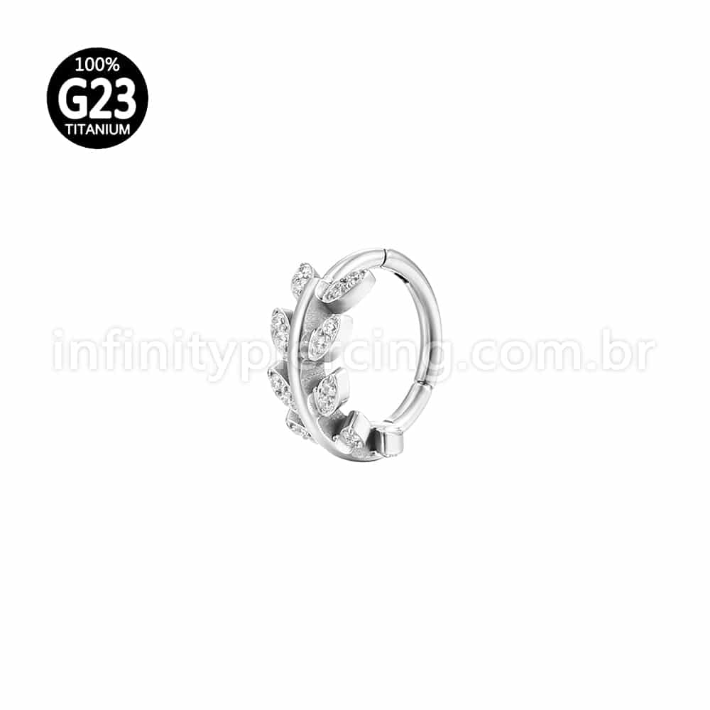 Piercing Argola Titânio Segmento Articulado Folhas Zircônia
