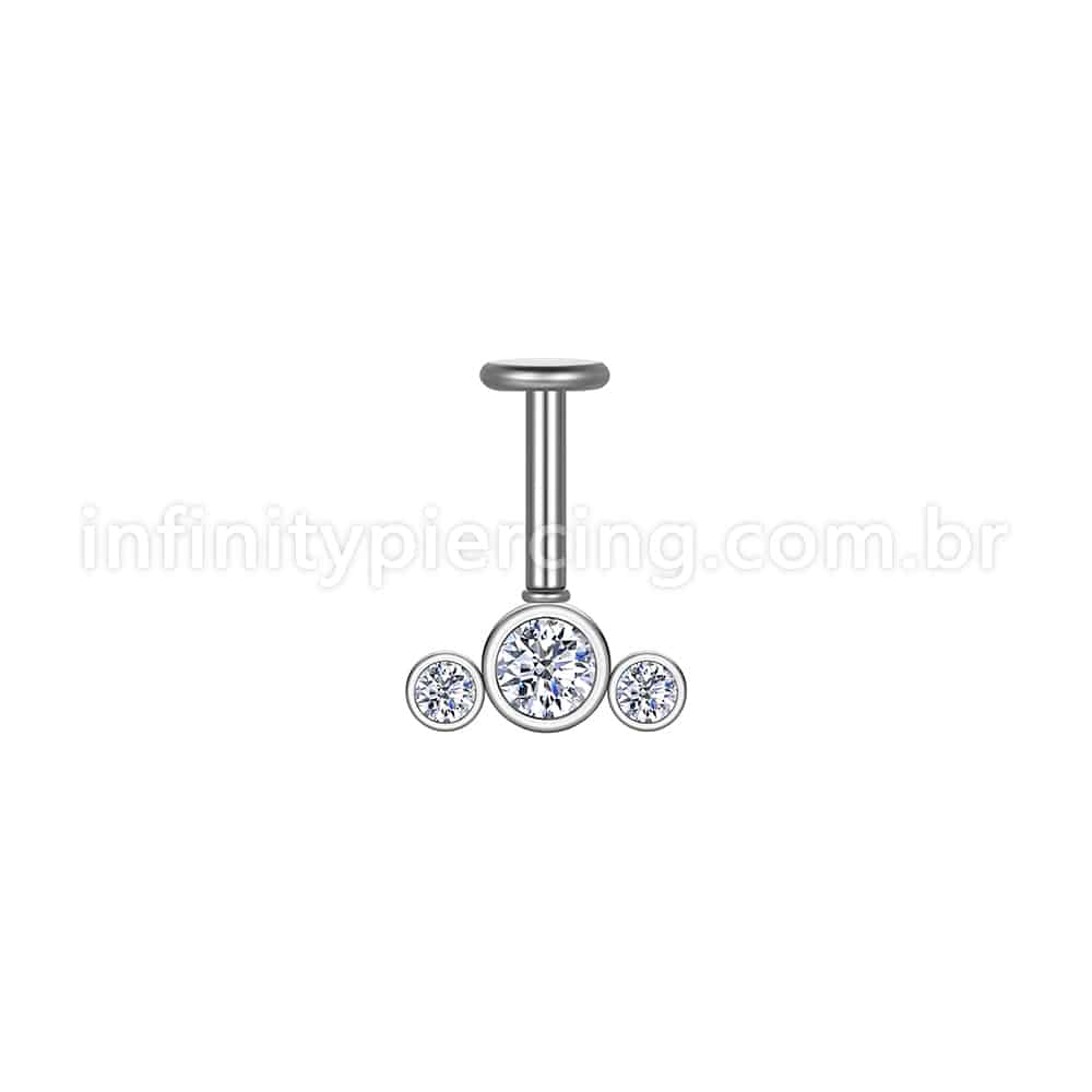 Piercing Labret Invertido Aço Cirúrgico Indiano 3 Zircônia