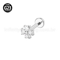 Piercing Labret Titânio Flor Zircônia Cravejada