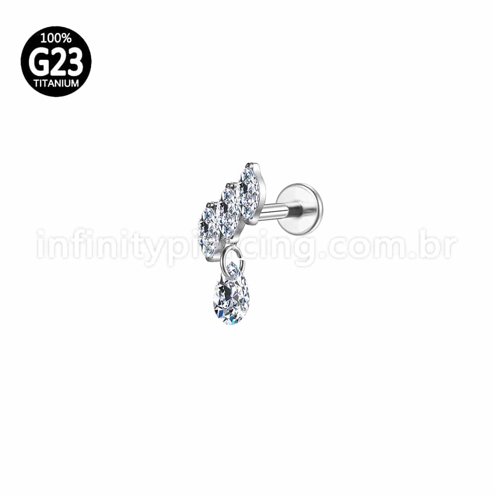 Piercing Labret Titânio Losangos Zircônia Pingente Gota