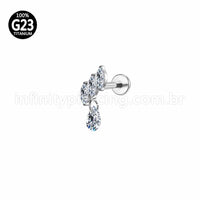 Piercing Labret Titânio Losangos Zircônia Pingente Gota