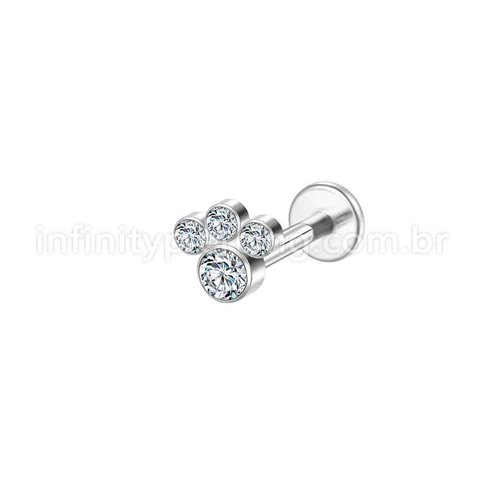 Piercing Labret Aço Cirúrgico 4 Zircônias