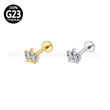 Piercing Labret Titânio Flor De Lotus 3 Zircônias