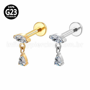 Piercing Labret Titânio Zircônia Oval Com Pingente