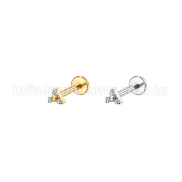 Piercing Labret Aço Cirúrgico Trinity Zircônia