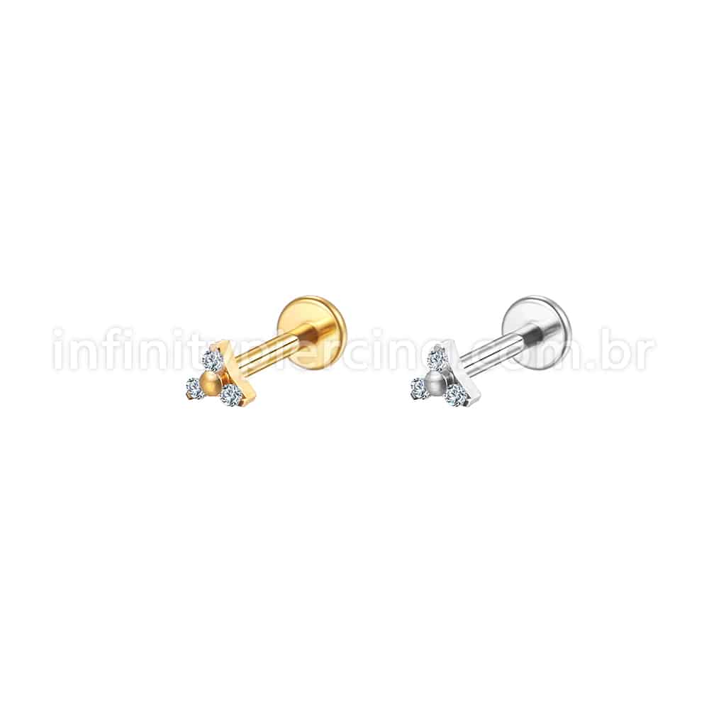 Piercing Labret Aço Cirúrgico Trinity Zircônia