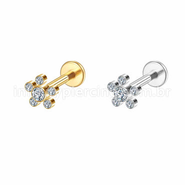 Piercing Labret Aço Cirúrgico Flor Zircônia Cravada