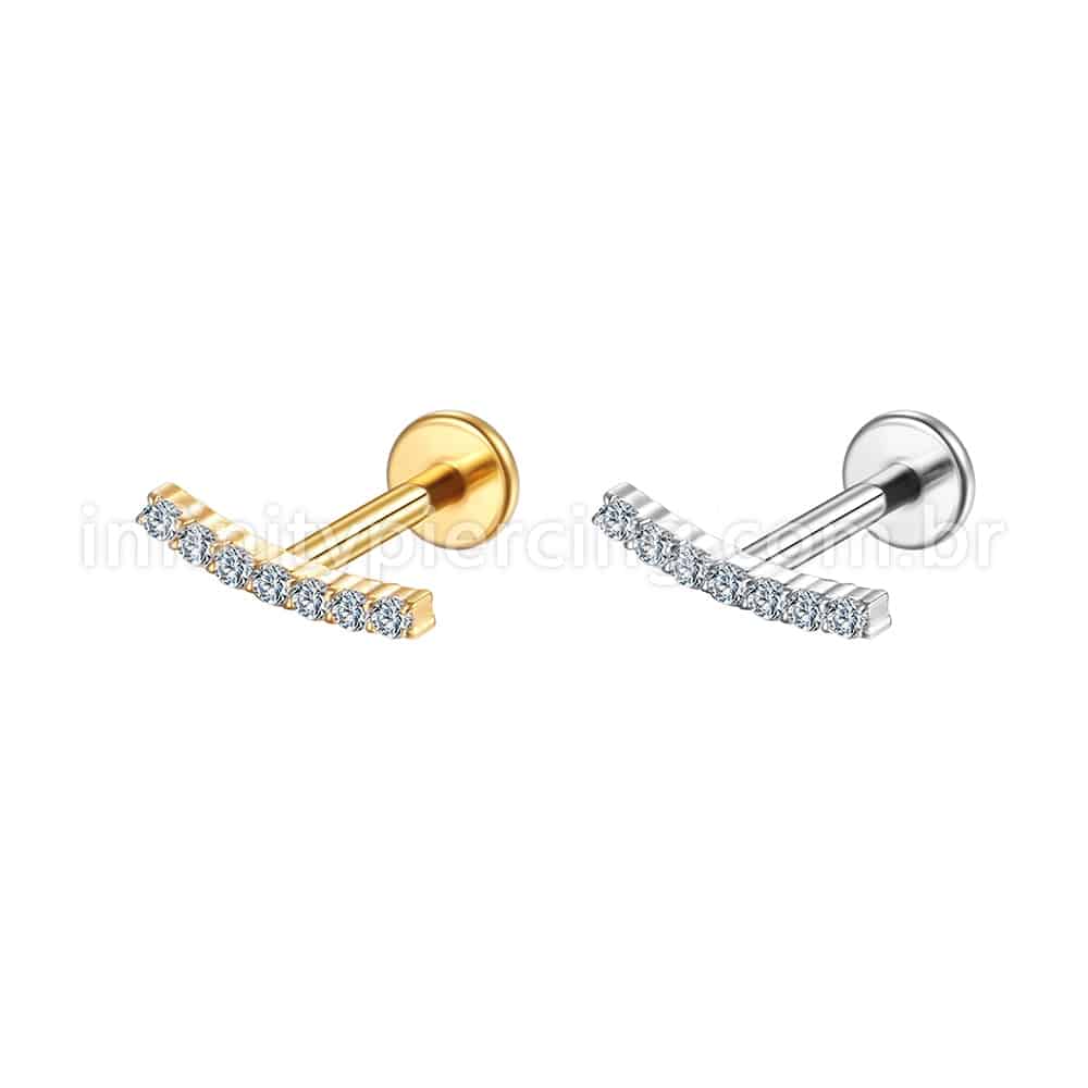 Piercing Labret Aço Cirúrgico Barra Meio Curvo Mini Zircônias